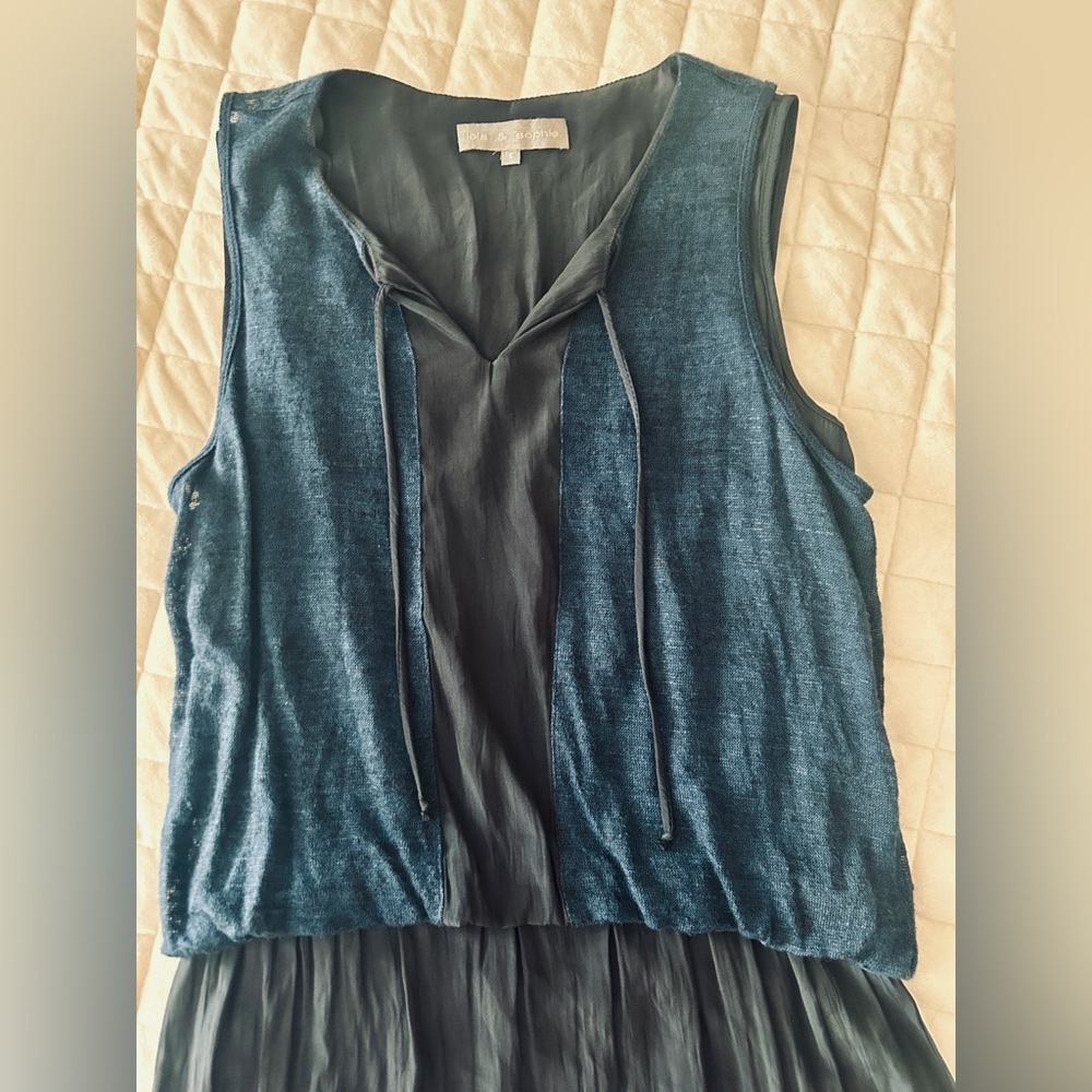 Lola & Sophie Navy Blue Knit & Silk Dress - Picture 2 of 4